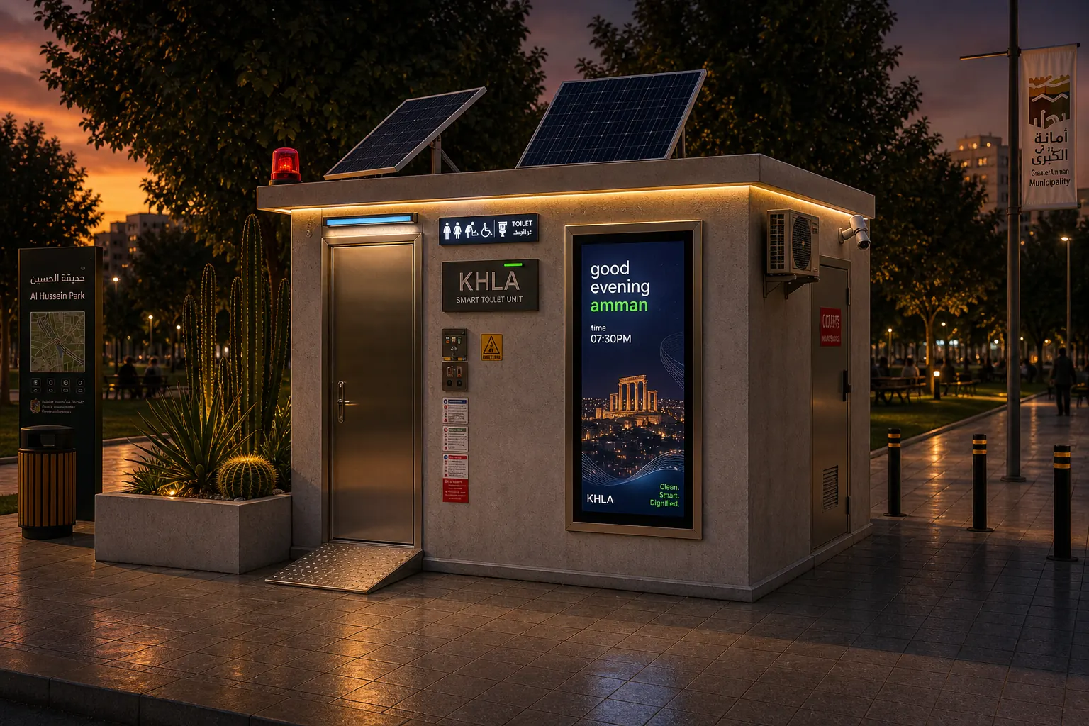 KHLA unit at dusk with advertising display active